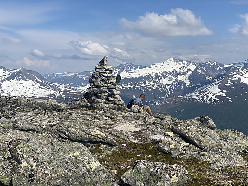 Image #12: At the cairn on top of Mount Jamtetinden. In the right half of the picture Mount Skjorta [1711 m.a.m.s.l.] and part of Mount Goksøyra [1337] may be seen.