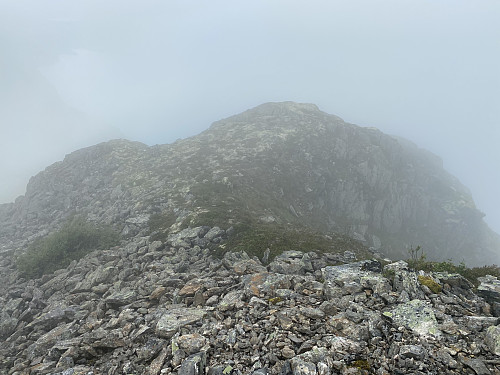 Bilde #14: Fjellryggen vestover fra Mannen smalner kraftig av, før det går bratt nedover mot Sjølådalen og Grisetsetra.