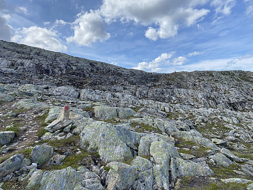 Bilde #18: Herifra blir komfortruta gradvis mer steinete, først med faste steiner som her; og etterhvert med mer løse steiner som dels vipper når man trør på dem.