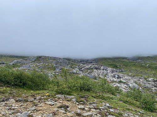 Bilde #1: Skydekket lå helt ned til omkring 900 høydemeter da jeg startet på denne turen.