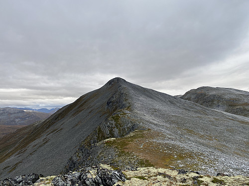 Bilde #18: Tilbakeblikk oppover Kallskaregga. Vassdalshornet i bakgrunnen til høyre.