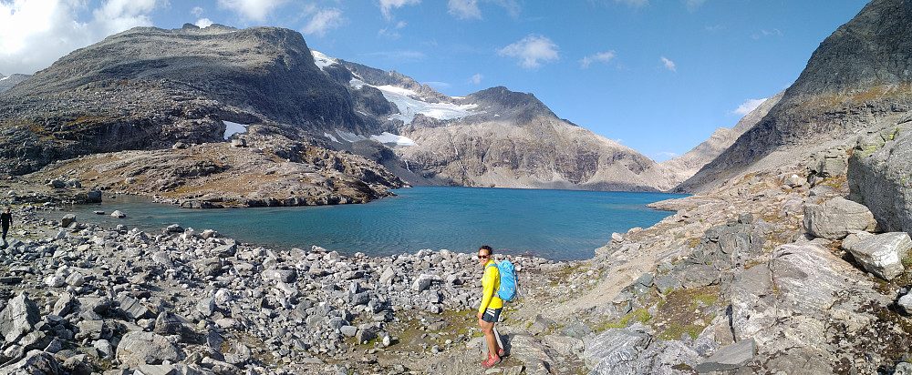 Bilde #3: Panorama fra omtrent samme sted som forrige bilde. Finnan med sine mange topper dominerer bakgrunnen. Fjellet til høyre i bildet er Bispen, men bak Bispen, og delvis skjult av denne, sees i det fjerne Kongen med kongskneet.