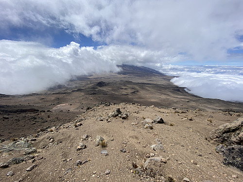 Image #31: The view from the Mawenzi Midpoint over the saddle between Mawenzi and Kilimanjaro.
