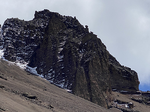 Image #32: A view from the Mawenzi Midpoint towards a ridge just south of it. The Mawenzi Hut is located behind this ridge.