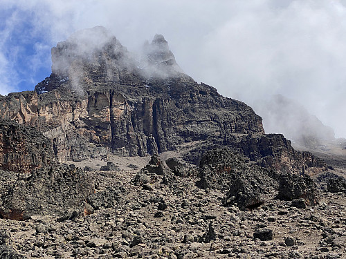 Image #36: Another view of Mawenzi as we were leaving. The Mawenzi Midpoint is the plateau seen in the right half of the picture.