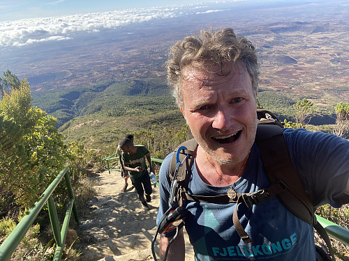 Image #4: Me on my way up the stairs, followed by our two local guides. Frank is also on his way just a little further behind us.