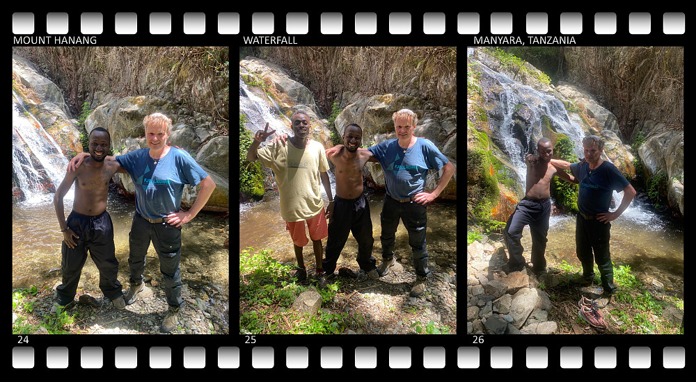 Images ## 24 - 26: Frank, myself, and Samwel at the waterfall.