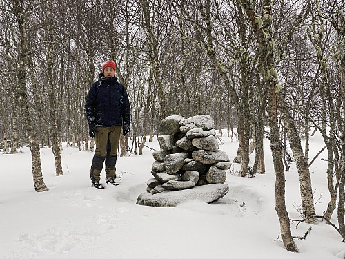Bilde #4: Vi gikk oss på en varde som var bygget midt inne i skogen. Den virket litt malplassert, men det er mulig den markerer det høyeste punktet på en knaus.