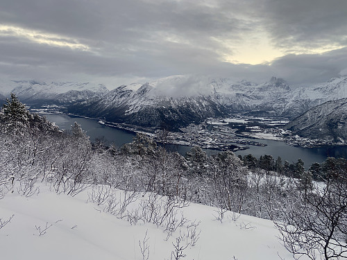 Bilde #11: Utsikt mot Åndalsnes, fra toppen av Bjørga [558 m.o.h.].
