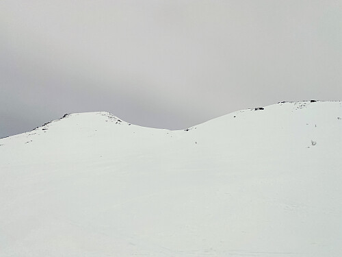 Bilde #6: Opp denne renna går traséen opp på Bøstølfjellet/Nonstinden. Renna er på en måte en terrengfelle, der man må gjøre en nøye vurdering med henblikk på skredfare.