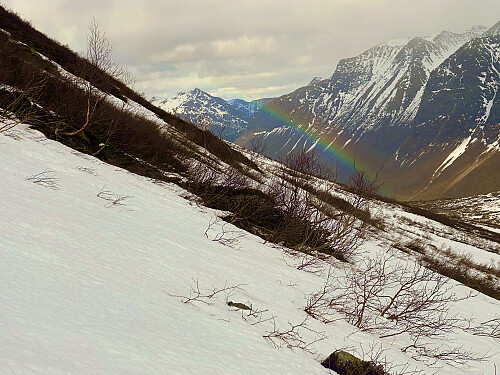 Bilde #15: På vei opp mot Gullkoppen fikk jeg en liten anelse duskregn, såvidt nok til å gi en nydelig regnbue.