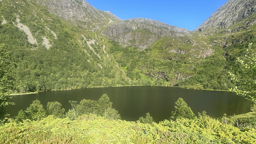 Bilde #21: Mørkevatnet [303 m.o.h.], innkilt mellom Grøtet (til venstre) og Foksåta (til høyre), innerst i Vågsdalen.