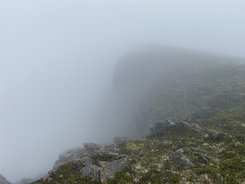 Bilde #15: Fjellsida er bratt fra Sandfjellet 1041 ned mot Trollvatnet [666 m.o.h.].