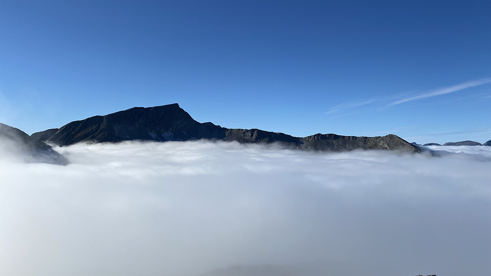 Bilde #8: Utsikt mot Geitebottstinden [1495 m.o.h.]. Knausen litt til høyre for midten av bildet kalles Tuva, og ligger 1296 m.o.h.