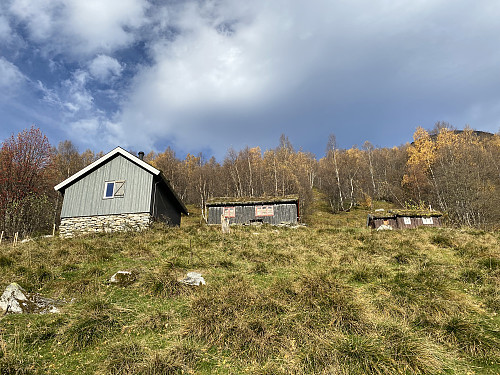 Bilde #3: Ved Jamtesætra, ca. 485 m.o.h. Stien fortsetter i skogen på oppsida av sætra.