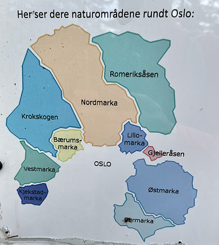 Jeg likte denne oversikten  over naturområder rundt Oslo som var satt opp på toppen.