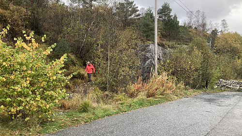 Stistart i krysset etter avkjørselen fra E16 markert av Astrid i rødt
