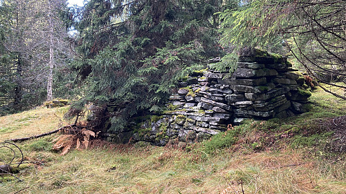 Høy mur etter fjøs litt øst for selet