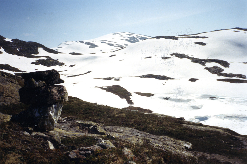Fra høyden mellom Mjølbotn og Fagerdalsbotnen. Ser mot Skorafjell i Ulvik