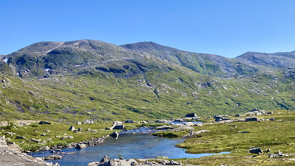 Tredje Svanfjellet midt i bildet. Foto 30.7.2022 fra Kaperdalsveien øst for tunnelen