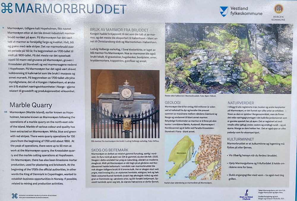 Flott infotavle om Marmorøyen og marmorbruddet!