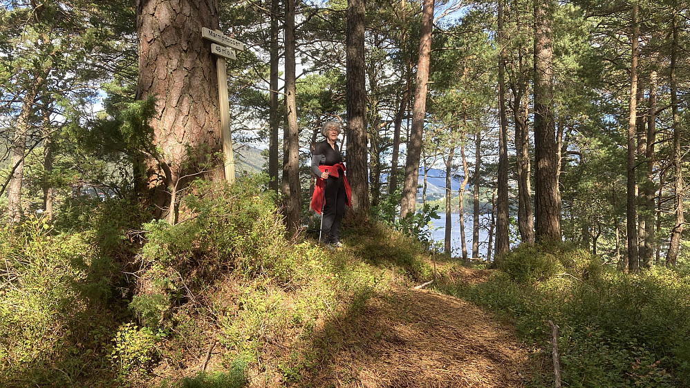 Astrid på toppen av Marmorøyen som ligger på en kolle nordvest på øyen merket med skilt.. 