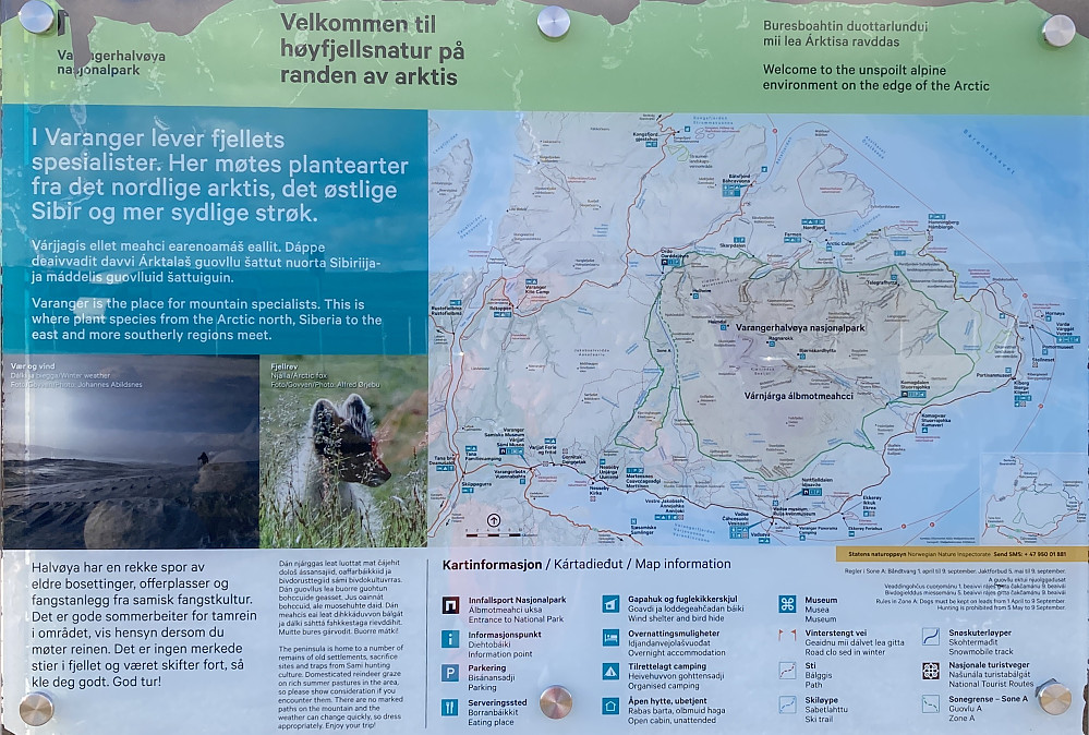 Flott infoskilt om Varangerhalvøya nasjonalpark