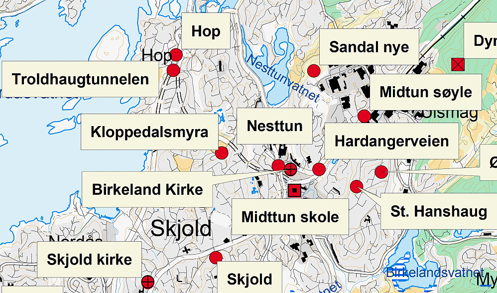Utsnitt av kartet Fjernsikt (2005) fra Bergen kommune