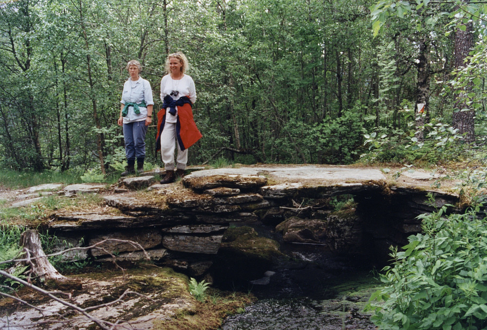 Astrid og Lill Tove på en gammel bro over bekken nord for Kløve (Svinåi)