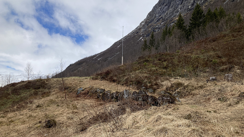 Oppmurt vei fra Katteli til husmannsplassen Lii. Murene ligger SØ for flaggstangen
