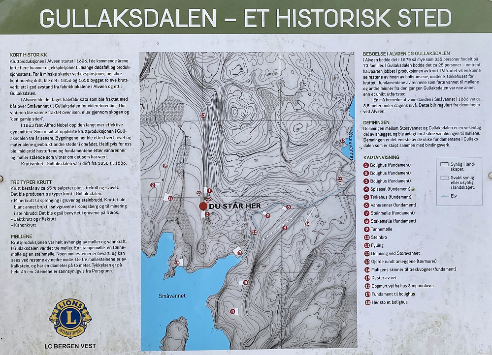 Meget informativ info om virksomheten i Gullaksdalen der Fasmer-familien i Alvøen drev et kruttverk fra 1858 til 1886. Rikelig med kulturminner etter driften av kruttverket i området!