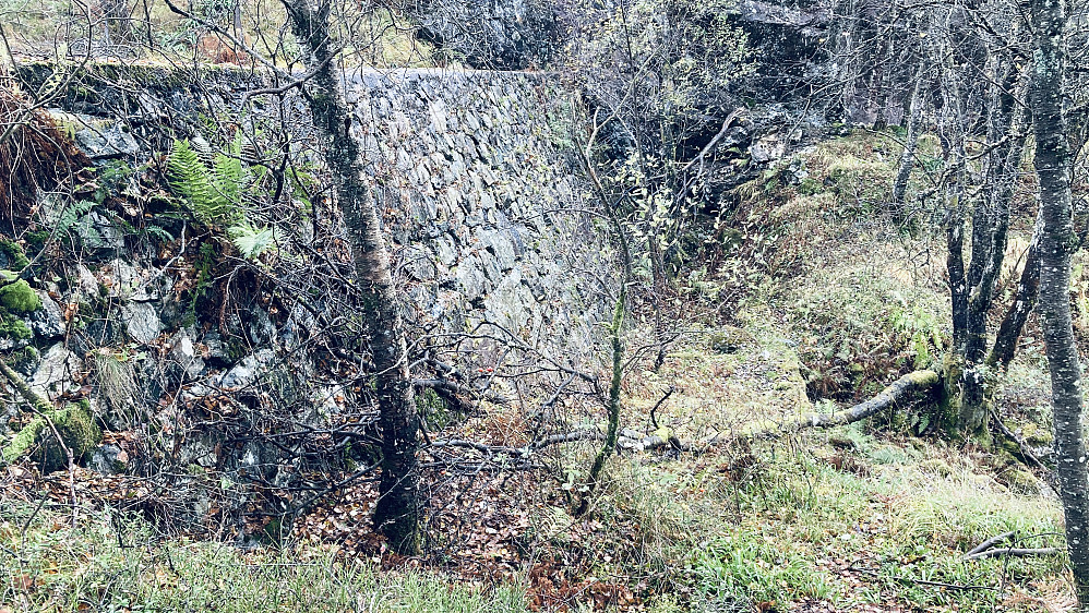 5-6 m høy steinmur mot sør