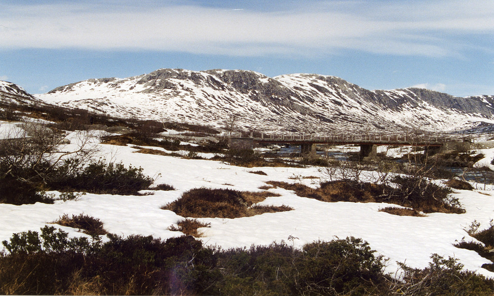 Militærbro fra 1981. Såtedalen mot venstre, Såteggi til høyre for denne