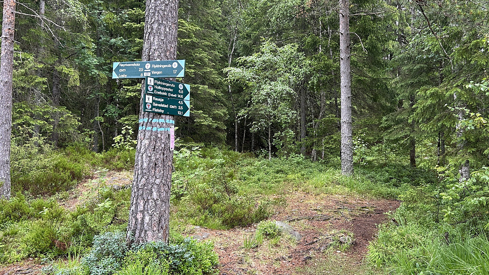 Skilt ved SØ-enden av Tonevannet. Følg sti Flyktningeruten mot toppen