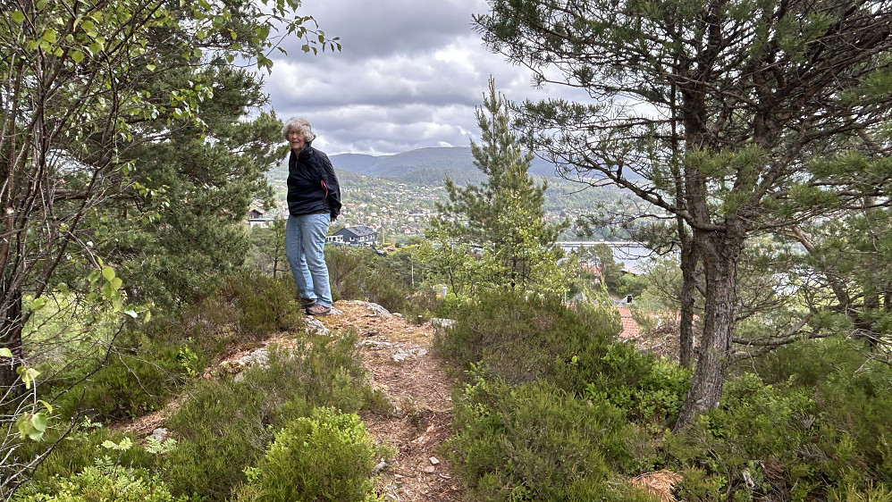 Astrid på toppen av Langaberget. Utsikt mot øst.