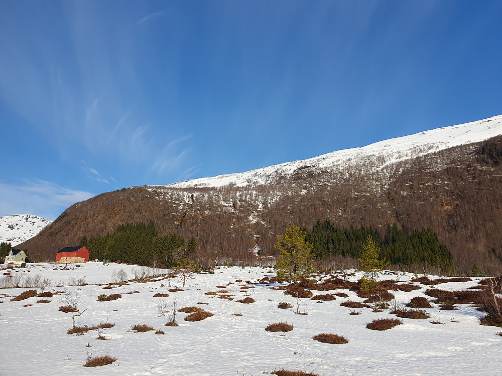 Begynner å minke kraftig snøen på Skaret også nå. Måtte av med skiene noen høydemeter i skogen.