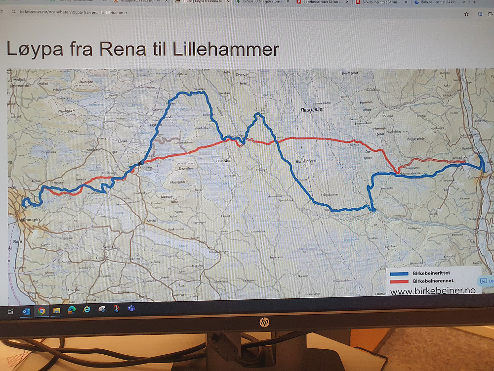 Dagens løyper fra Rena til Lillehammer (2025 ski/sykkel)