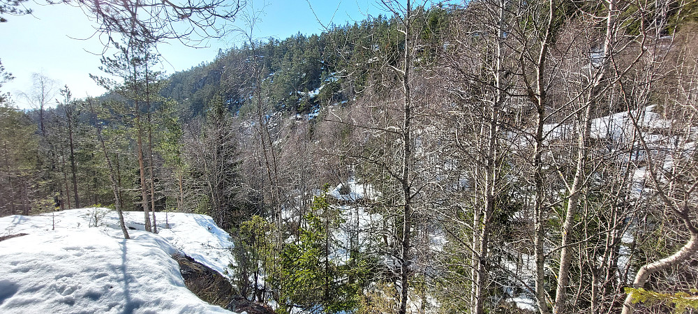 Toppen i bakgrunn. Herfra ned til Bjønndalen og opp lia på andre siden.