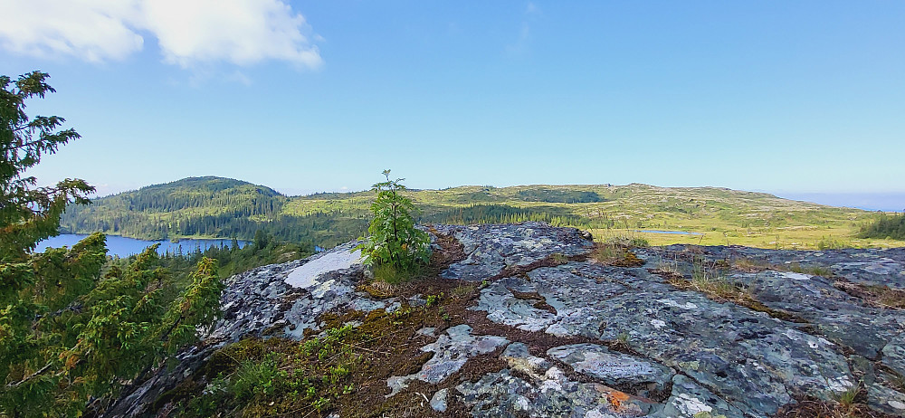 Utsikten sørvestover mot Storheia, med vannet Kvistingen midt mellom.