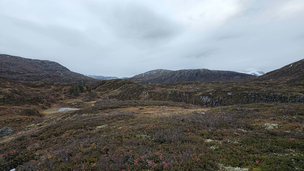 Snota skimtes bak til høyre fra Fauskåfjellet.