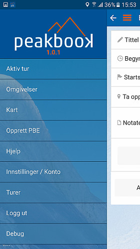 Hovedmenyen i Appen.