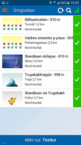 Oversikt over omgivelsene rundt der du befinner deg, med tilgjengelige Peakbookelementer