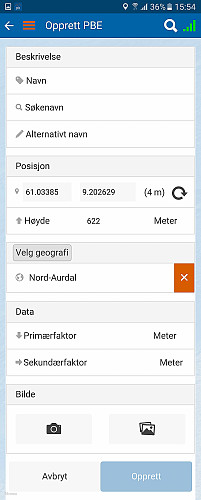 Eksempel fra opprettelse av en topp. De andre kategoriene har såvidt litt annerledes formular.