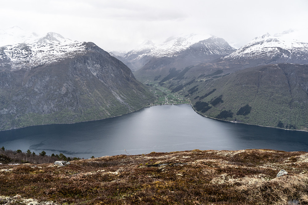 The village of Norddal and Norddalsfjorden seen from Vardefjellet