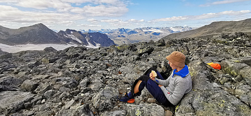 Polarbrød på høgkant med utsikt nordover fra Tjønnholsoksle. 