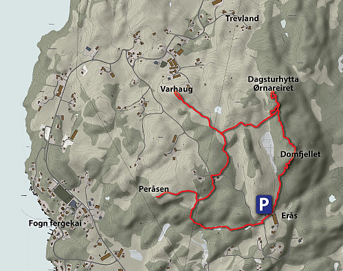 Kart over ruta vi gikk. Vi gikk turen i retning med sola.
