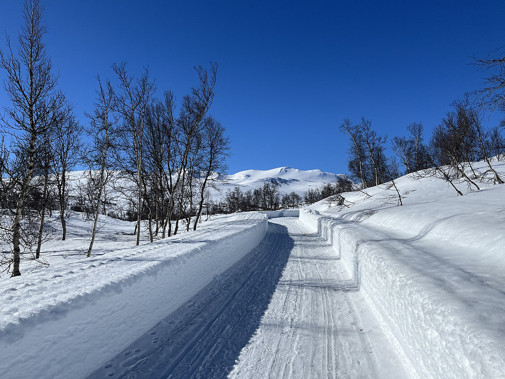 Gamle Strynefjellsvegen - som var brøytet, men fortsatt vinterstengt.
