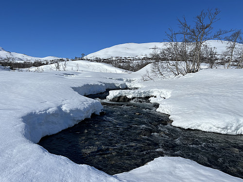 Passerte elven Måråi over en snøbro.