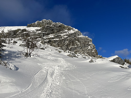 Bratt ned fra Djupdalskampen (1125 m).