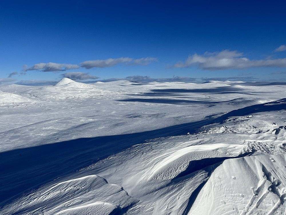 Fra Svarthammaren (1182 m) med utsikt mot øst. Muen (1424 m) til venstre i bakgrunnen.